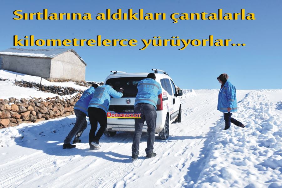 Karlı yolları aşarak sağlık hizmetini hastaların ayağına götürüyorlar