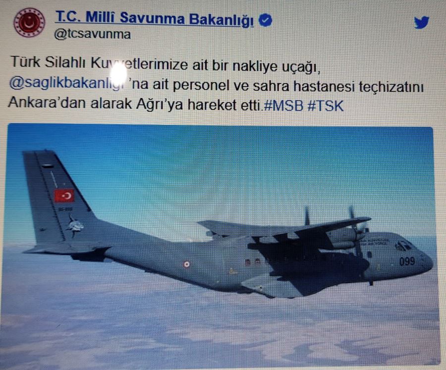 MSB:Sahra hastanesi teçhizatı Ankara’dan Ağrı’ya gönderildi