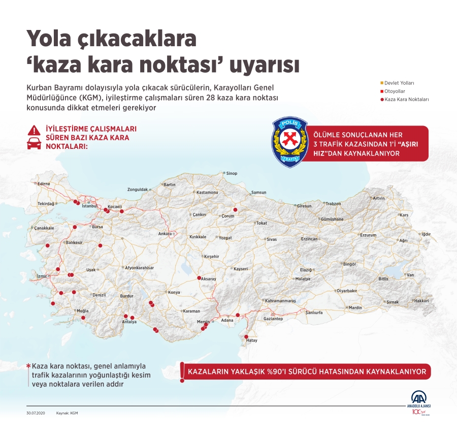  Yola çıkacaklara ‘kaza kara noktası’ uyarısı