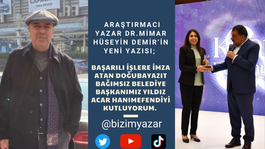 Başarılı işlere imza atan Doğubayazıt Bağımsız Belediye Başkanımız Yıldız Acar, hanımefendiyi kutluyorum.