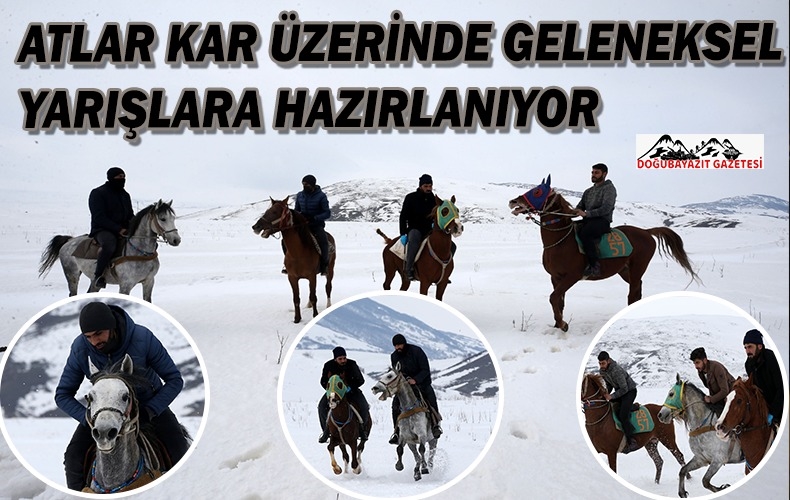 KIŞIN YARIŞLARA HAZIRLAMAK VE KEMİKLERİNİ GÜÇLENDİRMEK İÇİN ATLARI KARDA KOŞTURUYORLAR 