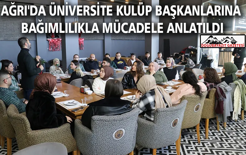 YEŞİLAY AĞRI ŞUBE BAŞKANI CİHANGİR ASLAN, ÜNİVERSİTE KULÜP BAŞKANLARINA BAĞIMLILIKLA İLGİLİ BİLGİLENDİRMEDE BULUNDU.