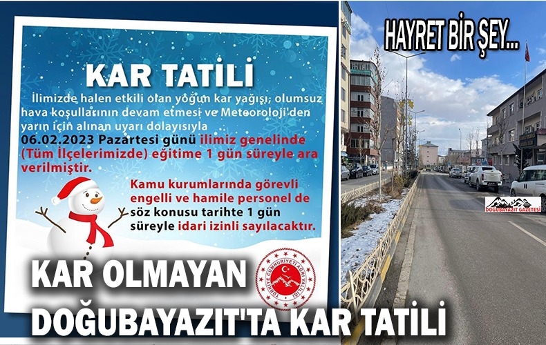 DOĞUBAYAZIT’TA KAR YOKMUŞ, KAR NEDENİYLE OKULLAR TATİL EDİLMİŞ 