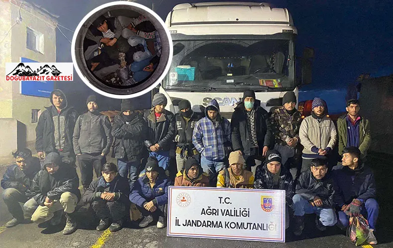 DOĞUBAYAZIT’TA BİR TIRIN TANKERİNDE 19 DÜZENSİZ GÖÇMEN YAKALANDI