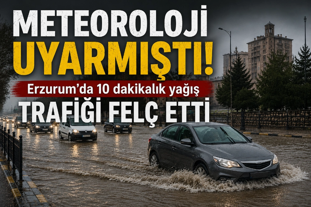 Erzurum’da 10 dakikalık yağış trafiği felç etti(Videolu)