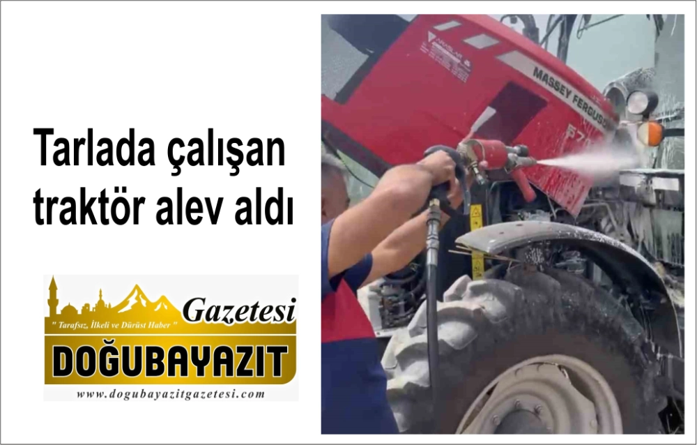 Tarlada çalışan traktör alev aldı